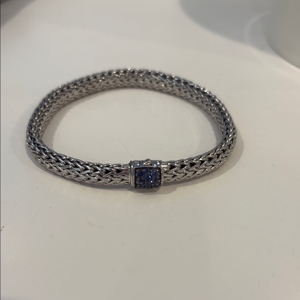 John Hardy Silver and Blue Woven Bracelet